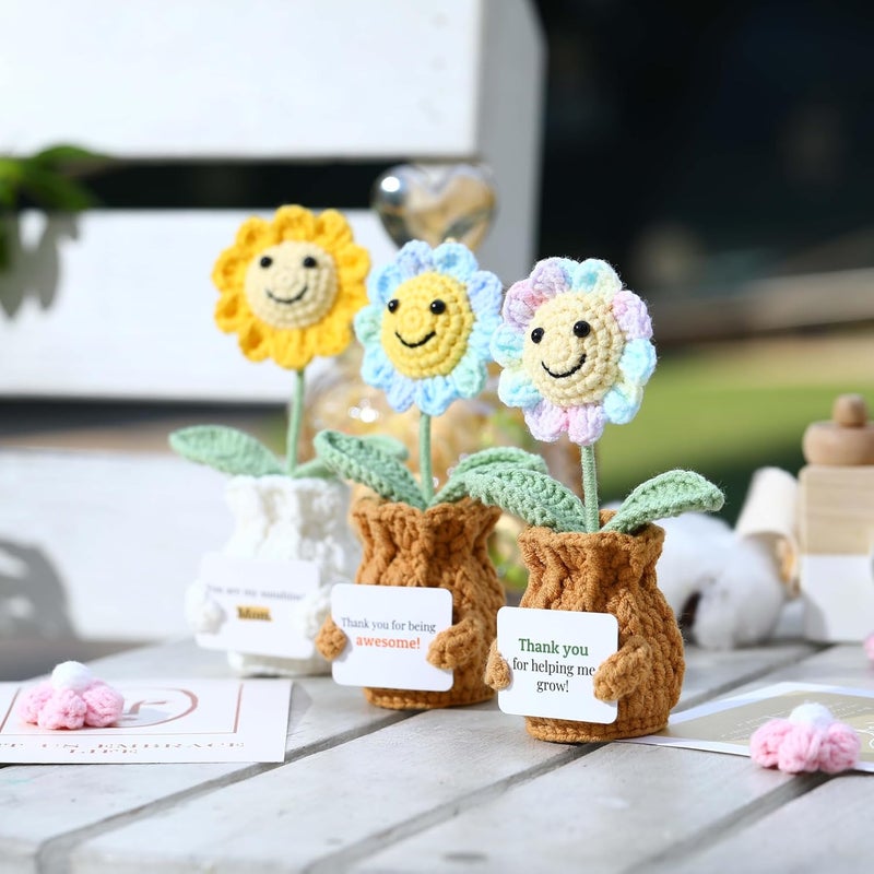 YOOJEE Thank You Crochet Gifts for Coworkers Sunflower Pot – Thank You for Being Awesome! Appreciation Gifts for Women Employee Nurse Secretary Positive Handmade Gift - Image 4